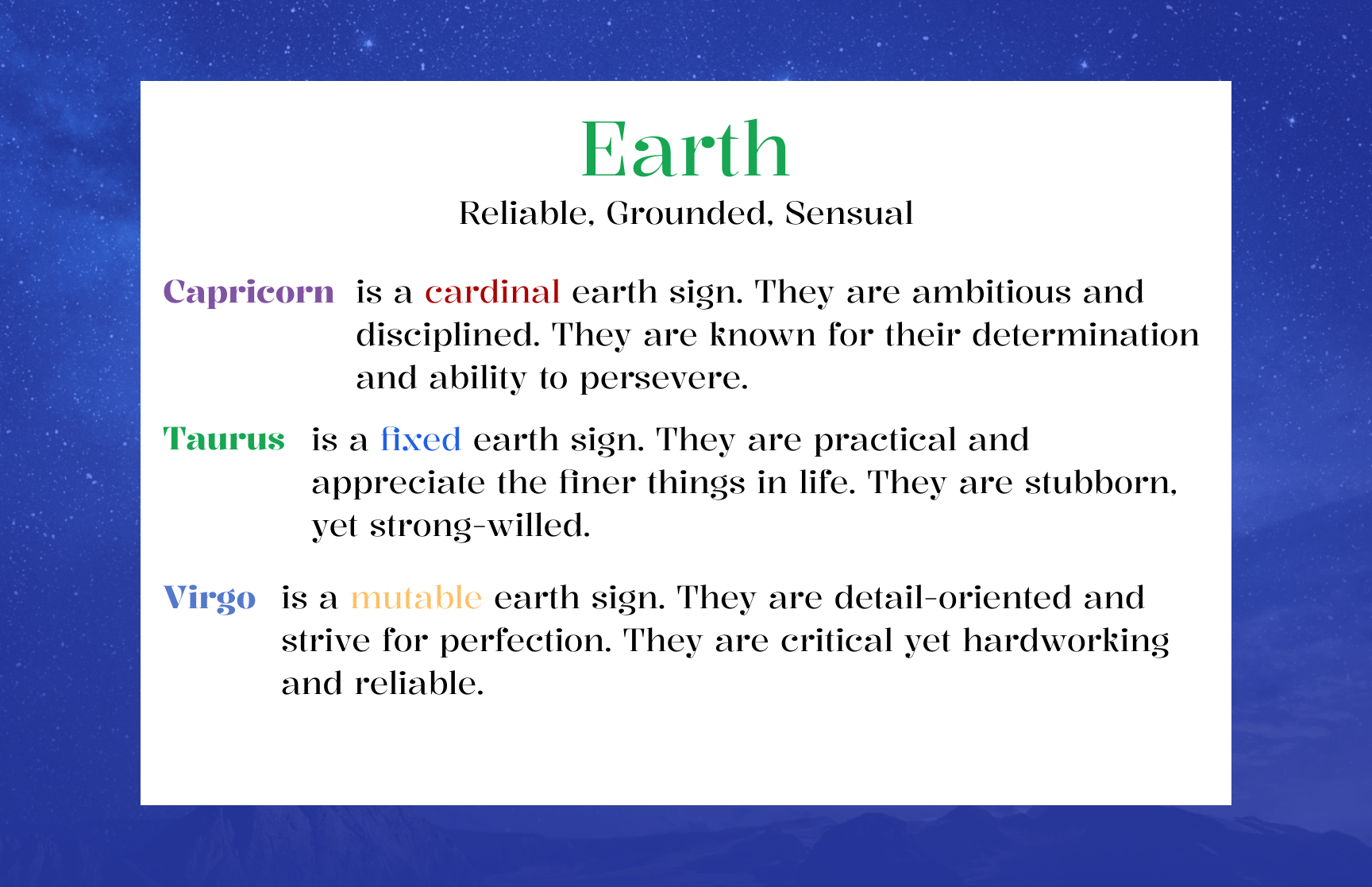 Representation of Earth Element